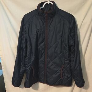 Duluth Trading Co Quilted Jacket Navy Burgundy Trim Size Large